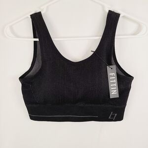 Fittin Black Ribbed Sports Bra Size Large